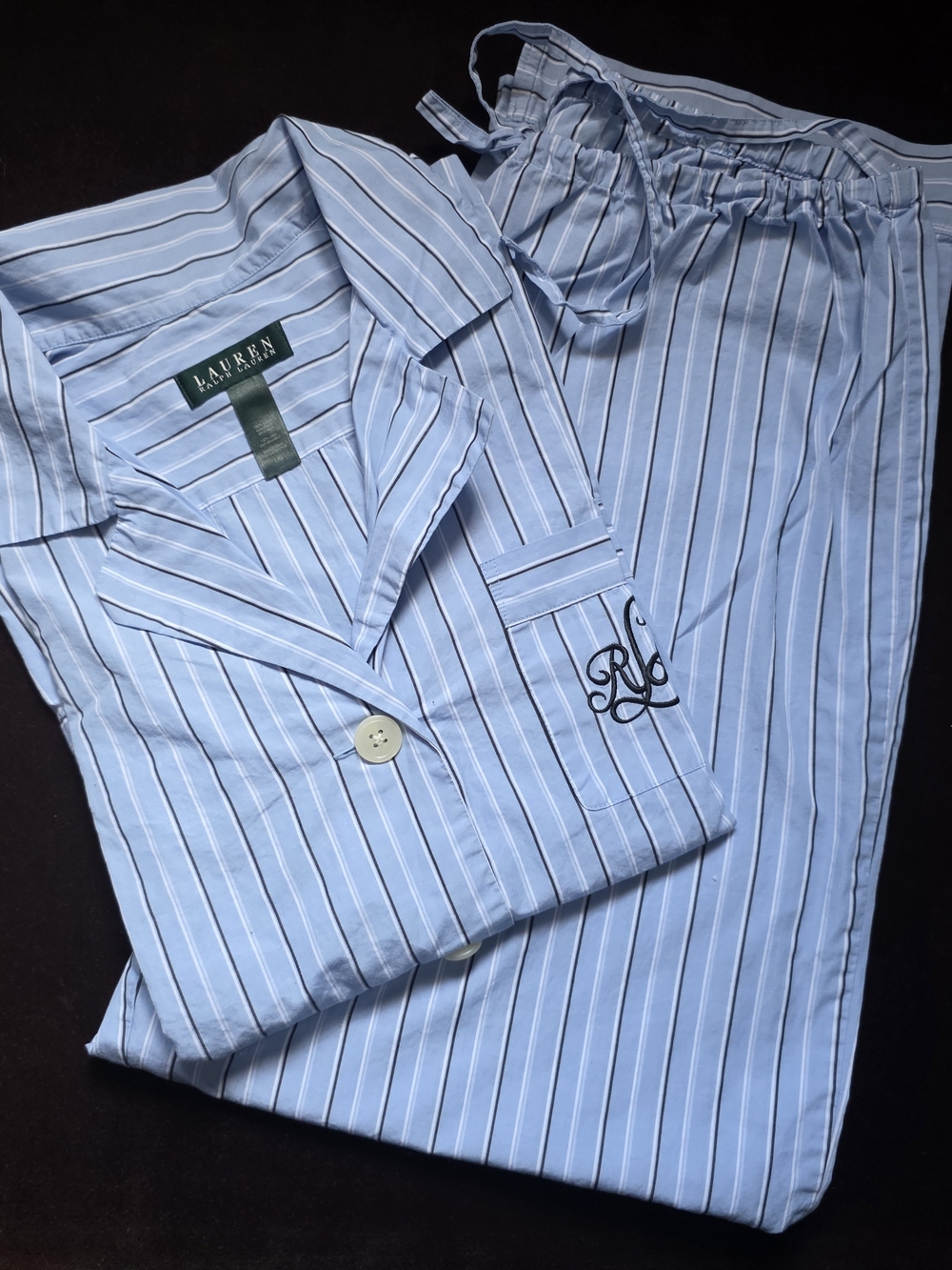 Ralph Lauren Light Blue Striped Cotton Pajama Set